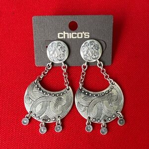Chico's Silver Textured Statement Earrings